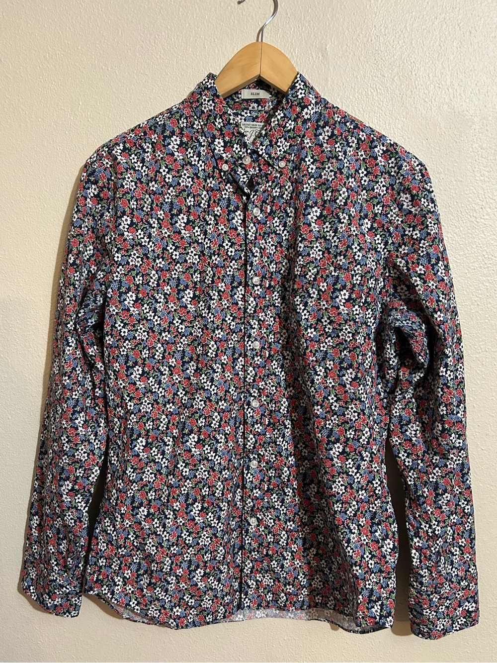 J. Crew Secret Wash Shirting Men’s Long-Sleeve Floral Button-Down Shirt Slim M